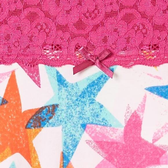 Torrid pink flow star COTTON MID-RISE CHEEKY LACE TRIM PANTY - Picture 3 of 5